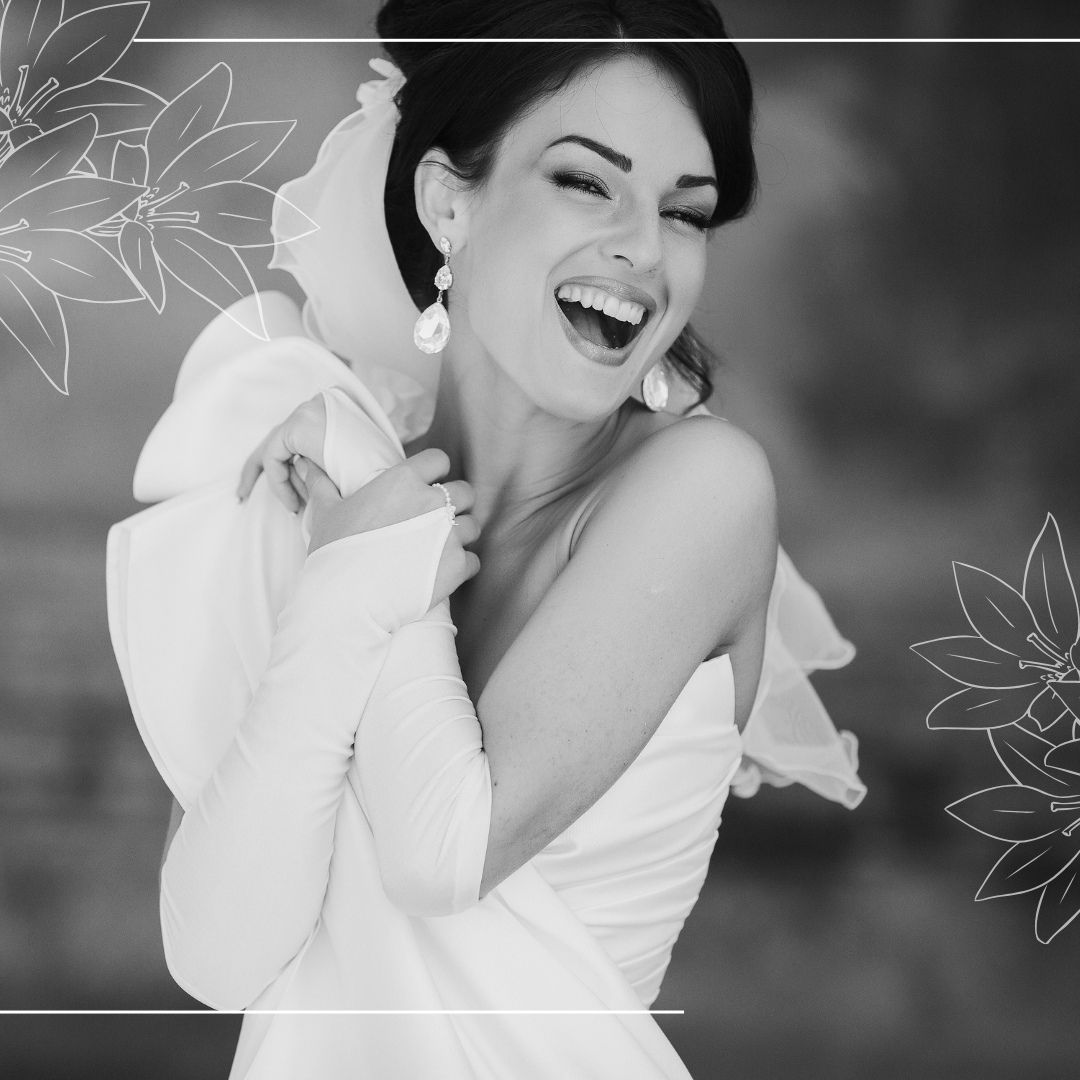 A radiant bride with flawless skin, smiling confidently on her wedding day, showcasing the results of professional bridal beauty treatments.